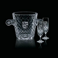 Medallion Crystal Wine Cooler Bucket & 2 Flute Glasses